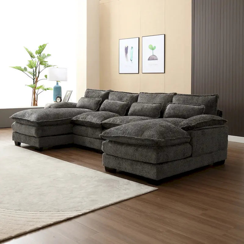 Canapé modulable en U moderne gris, grand, avec coussins amovibles et coussins décoratifs