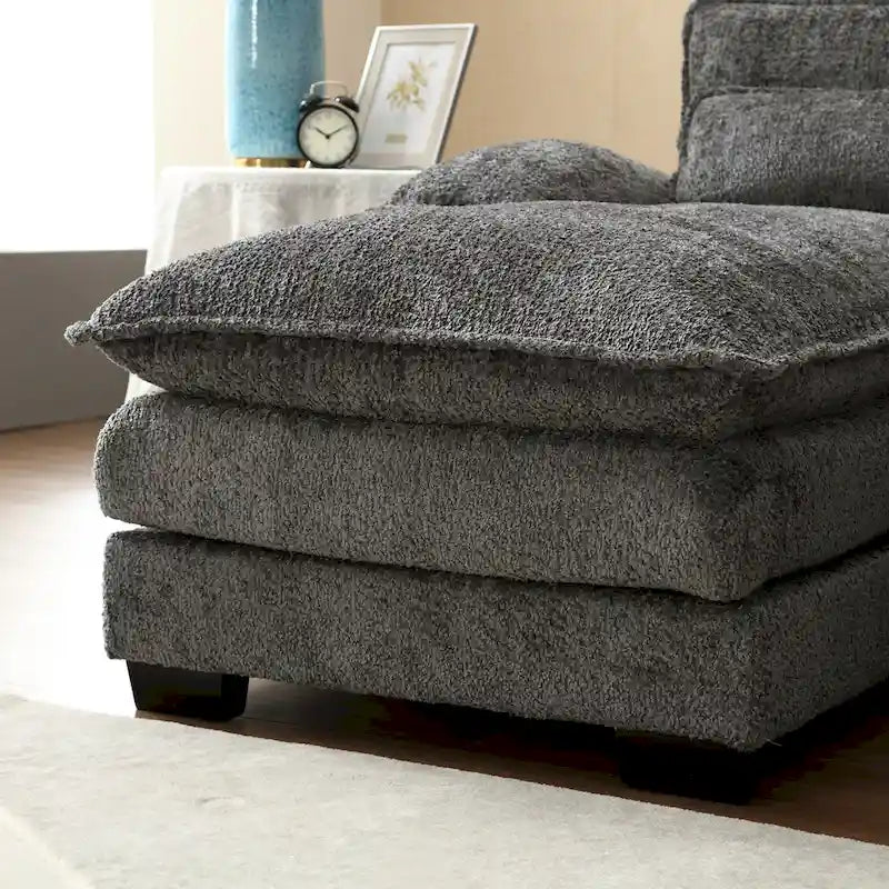 Canapé modulable en U moderne gris, grand, avec coussins amovibles et coussins décoratifs