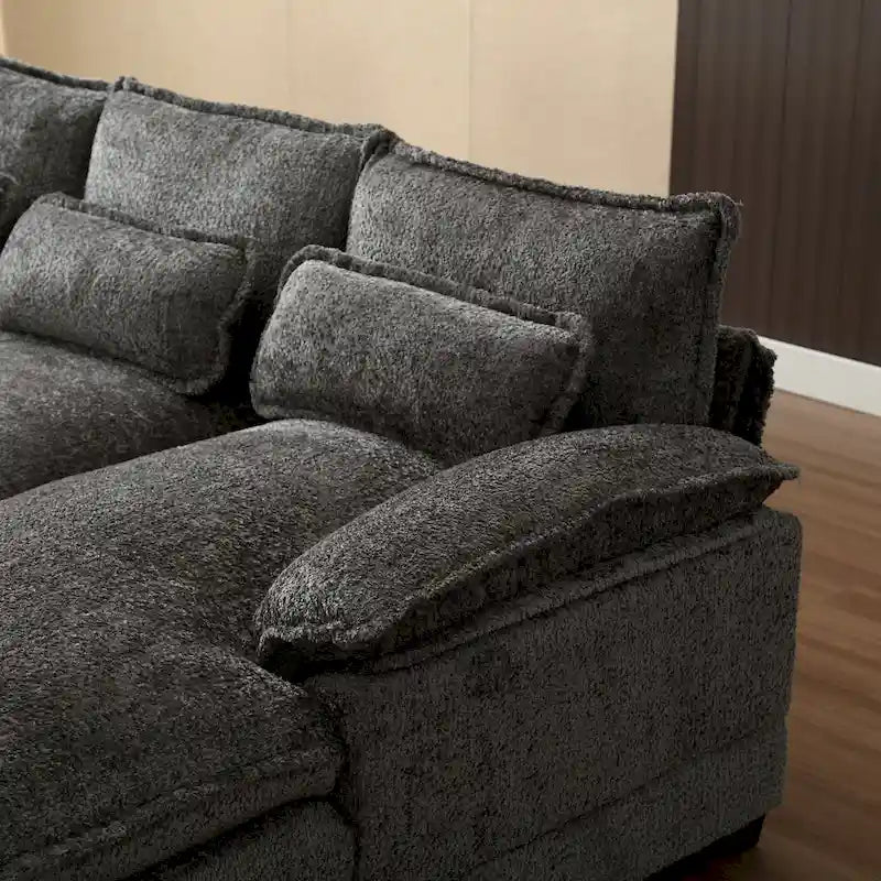 Canapé modulable en U moderne gris, grand, avec coussins amovibles et coussins décoratifs