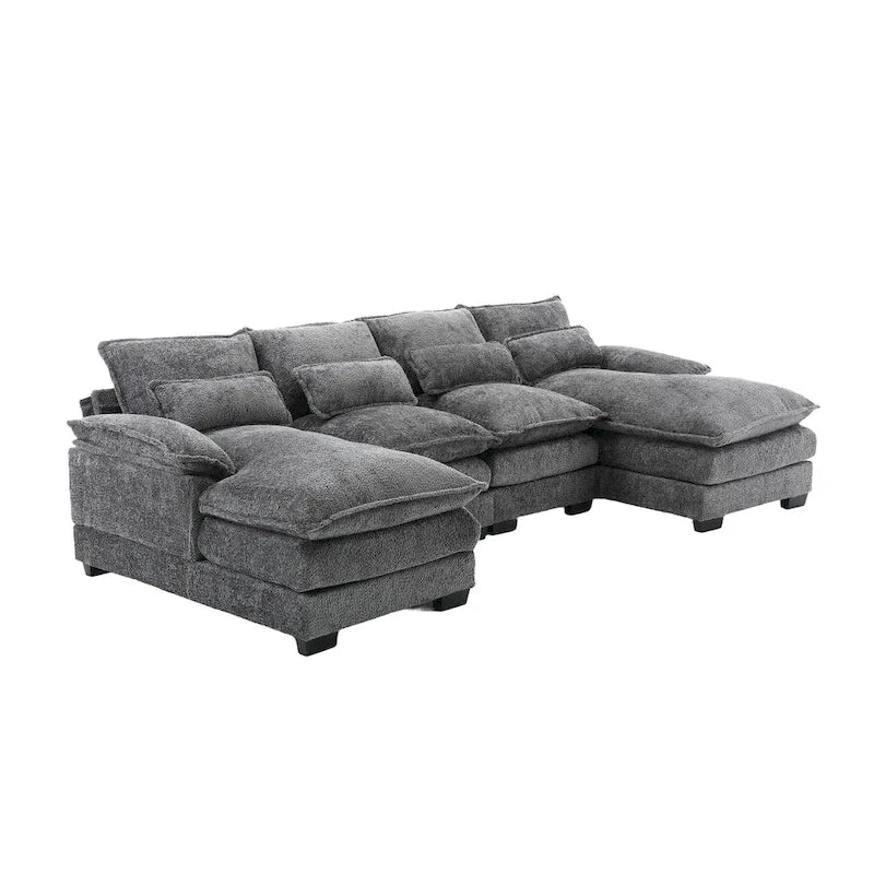 Canapé modulable en U moderne gris, grand, avec coussins amovibles et coussins décoratifs