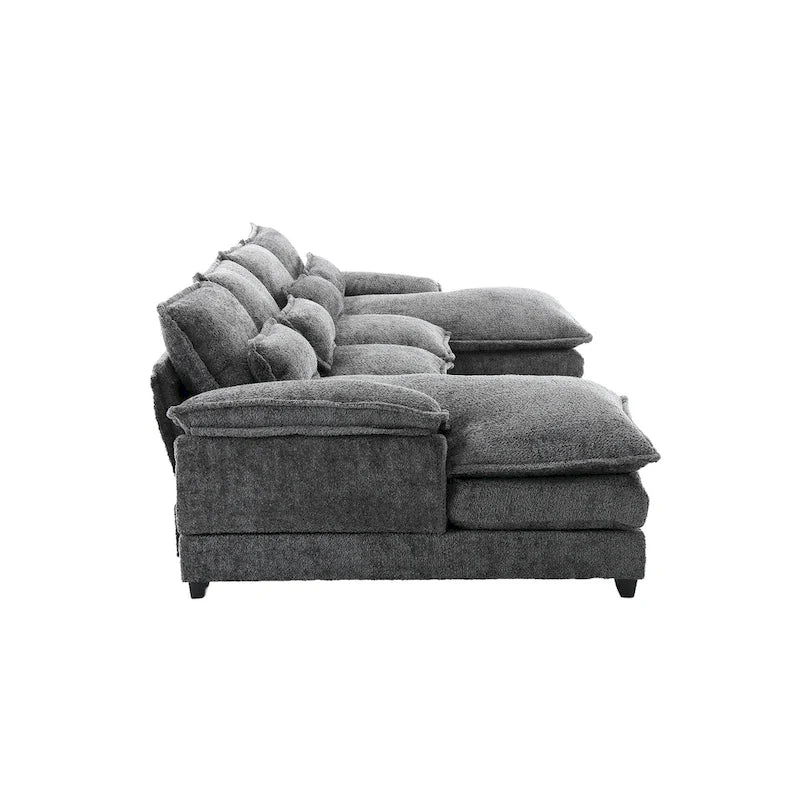 Canapé modulable en U moderne gris, grand, avec coussins amovibles et coussins décoratifs
