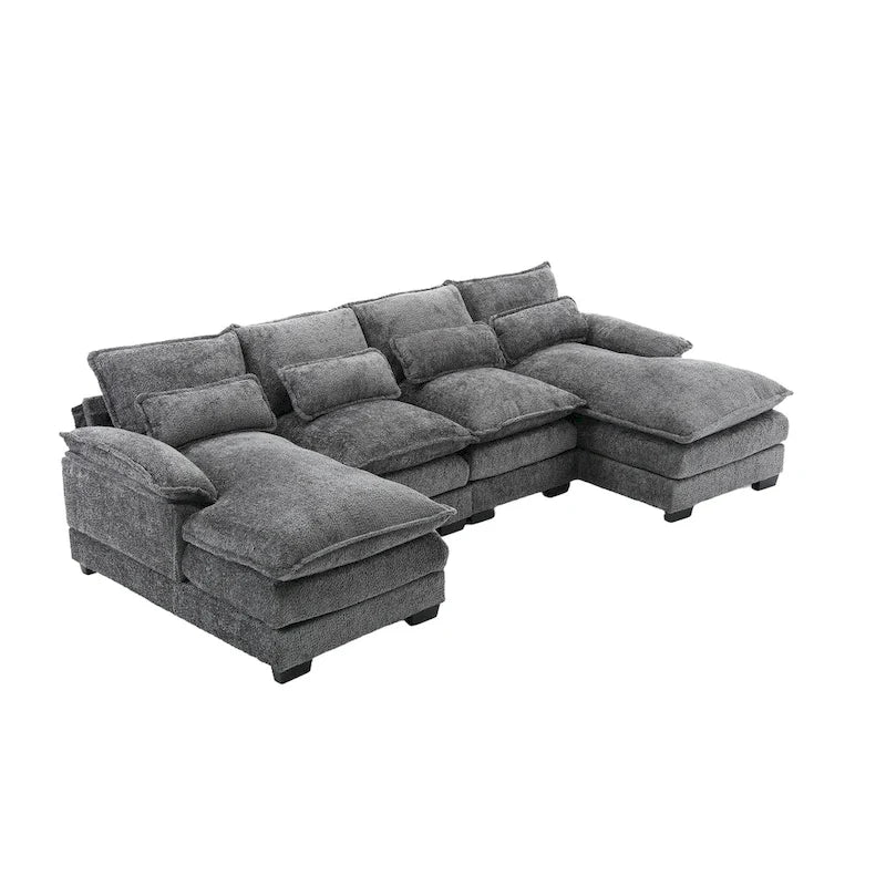 Canapé modulable en U moderne gris, grand, avec coussins amovibles et coussins décoratifs