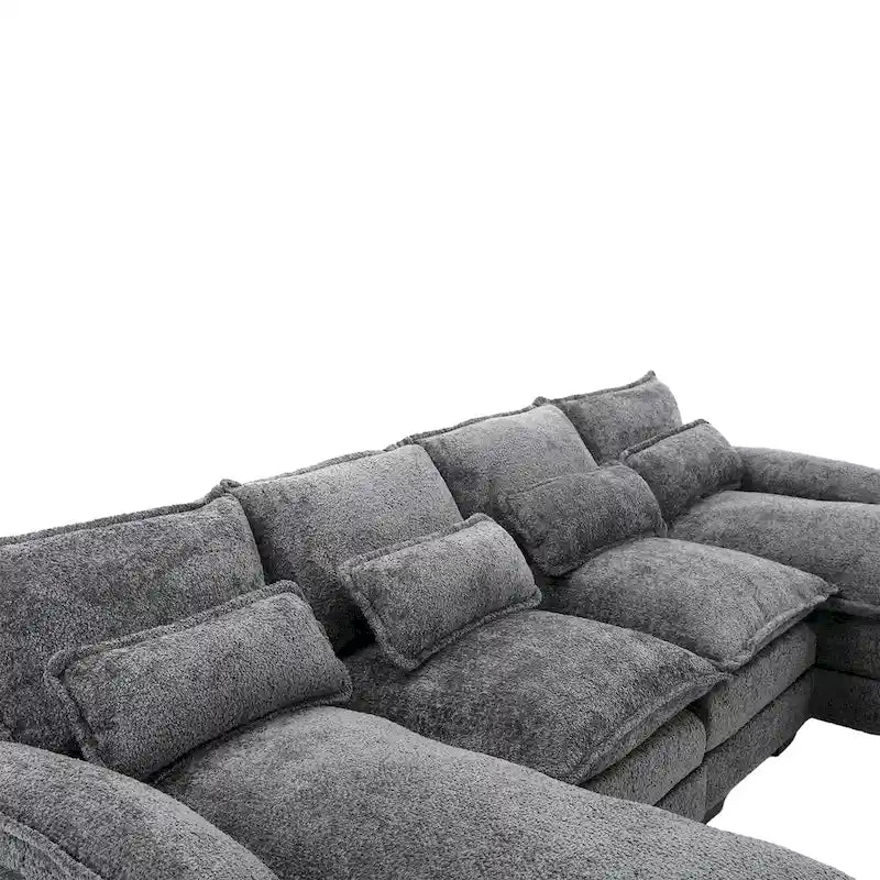Canapé modulable en U moderne gris, grand, avec coussins amovibles et coussins décoratifs