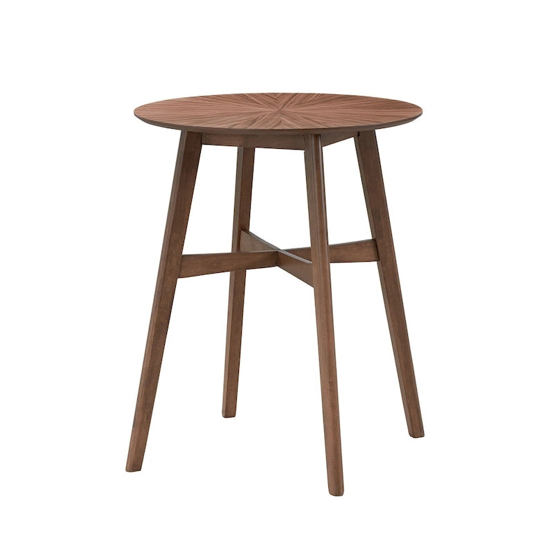 Table de bar ronde moderne de 31,5 po avec pieds en bois massif et barre transversale renforcée, convient pour bar, café, cuisine, salon