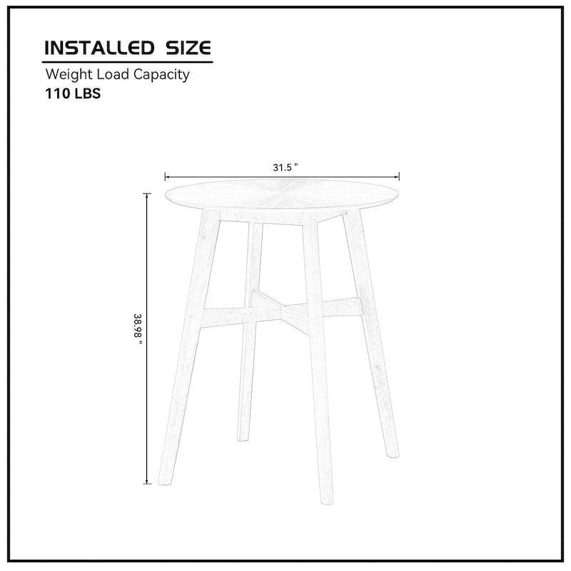 Table de bar ronde moderne de 31,5 po avec pieds en bois massif et barre transversale renforcée, convient pour bar, café, cuisine, salon