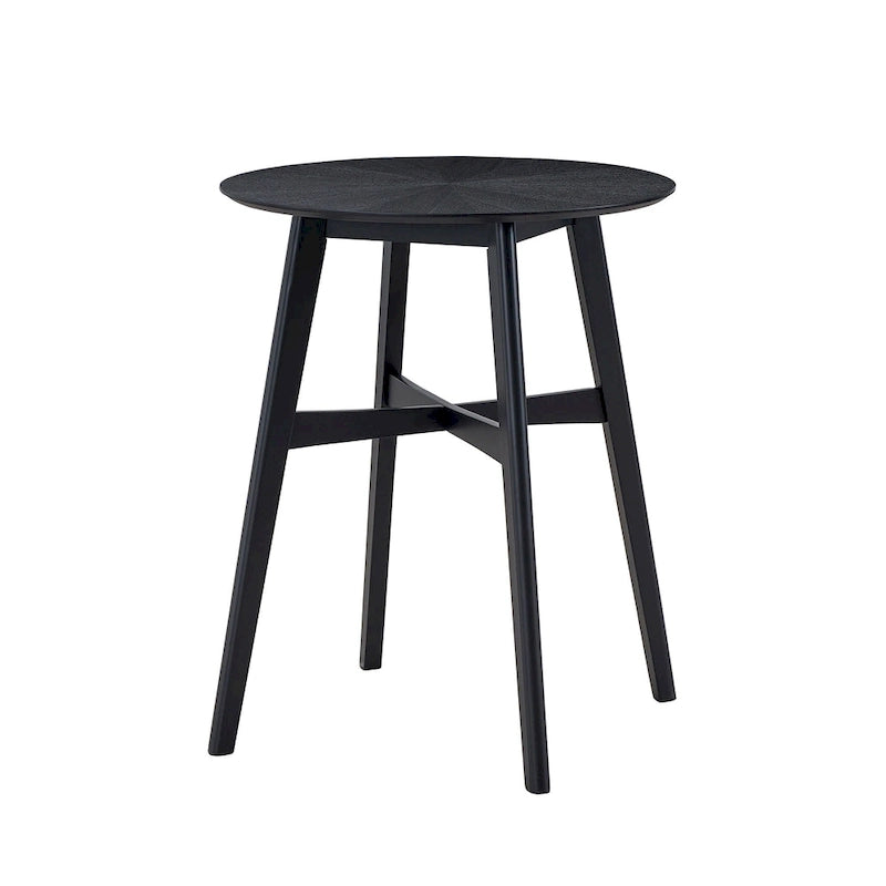 Table de bar ronde moderne de 31,5 po avec pieds en bois massif et barre transversale renforcée, convient pour bar, café, cuisine, salon