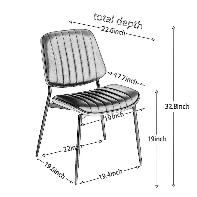 Chaises de salle à manger modernes sans accoudoirs, rembourrées, avec pieds en métal