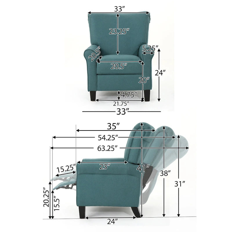 Fauteuil inclinable manuel standard, chaise longue confortable pour salon, chambre à coucher, sarcelle