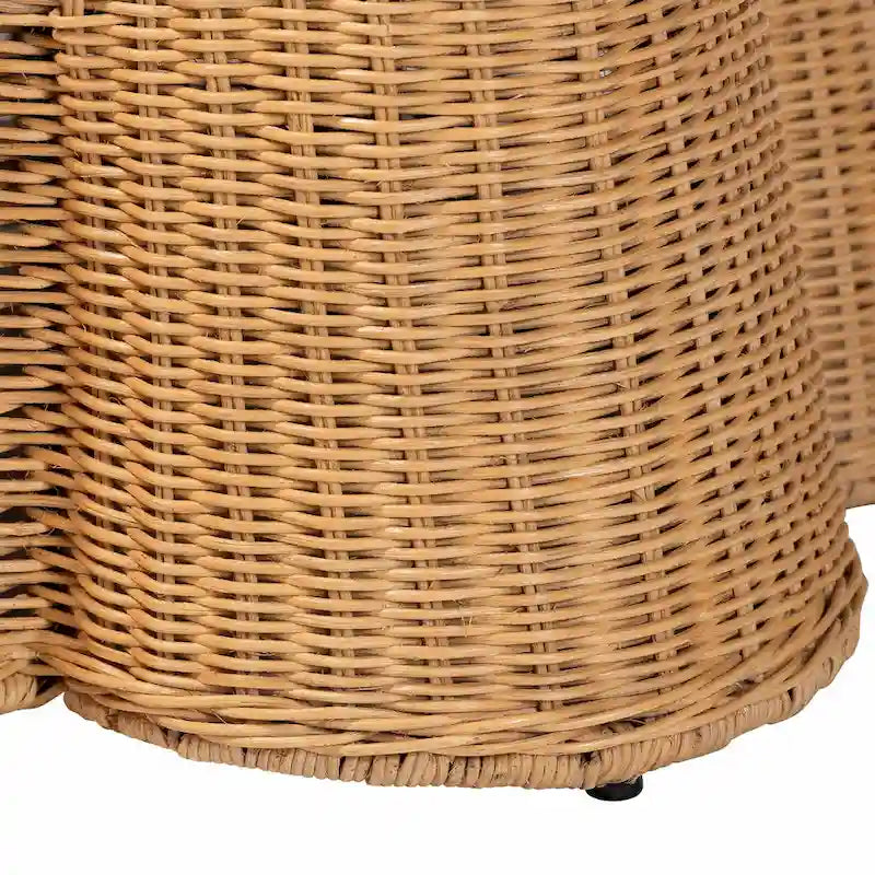 Repose-pieds en rotin naturel Palm Scallop avec coussin - Banc en osier tressé à la main pour salon ou chambre, style bohème côtier, rectangulaire