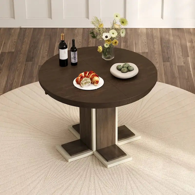 Table à manger ovale extensible vintage, table en bois massif pour 6 personnes dans la cuisine