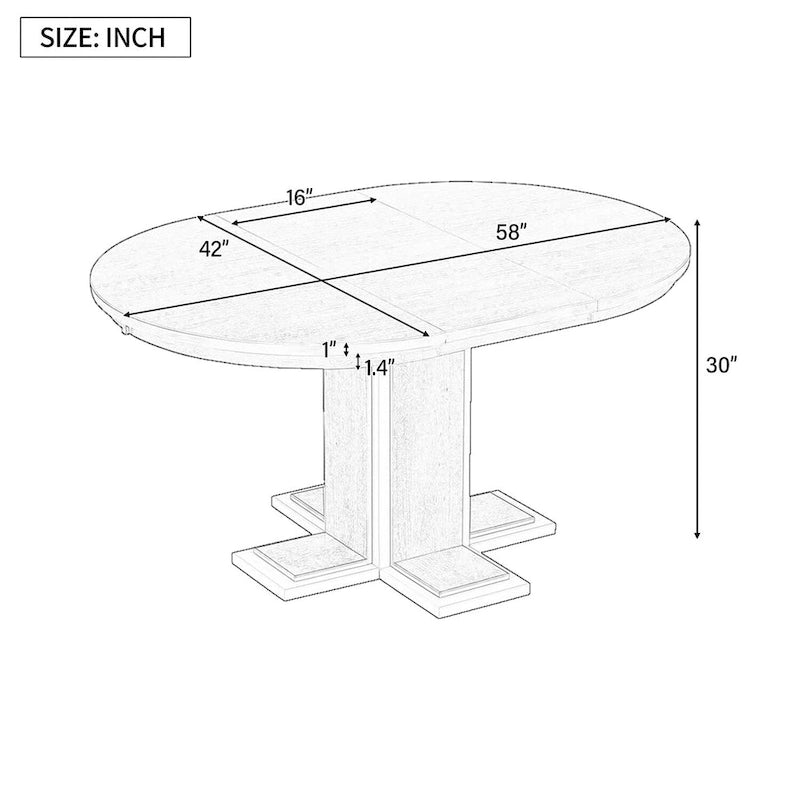 Table à manger ovale extensible vintage, table en bois massif pour 6 personnes dans la cuisine