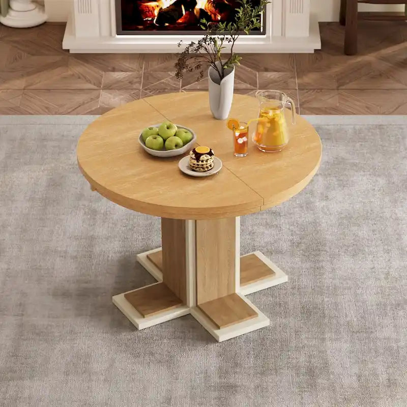 Table à manger ovale extensible vintage, table en bois massif pour 6 personnes dans la cuisine
