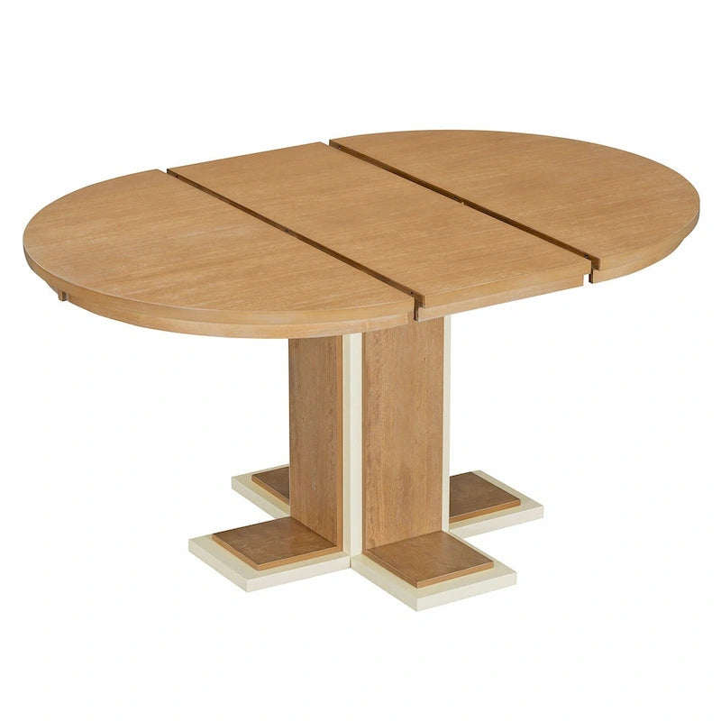 Table à manger ovale extensible vintage, table en bois massif pour 6 personnes dans la cuisine