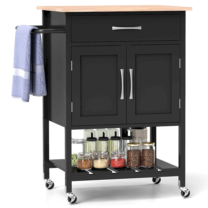 Dessertes de cuisine roulantes avec tiroir et armoire de rangement à 2 portes