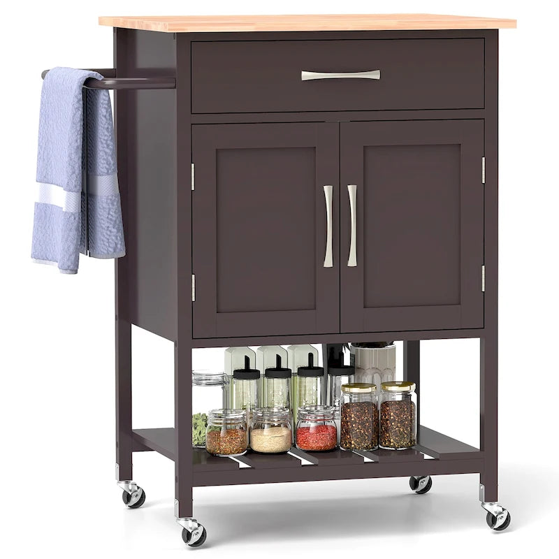Dessertes de cuisine roulantes avec tiroir et armoire de rangement à 2 portes