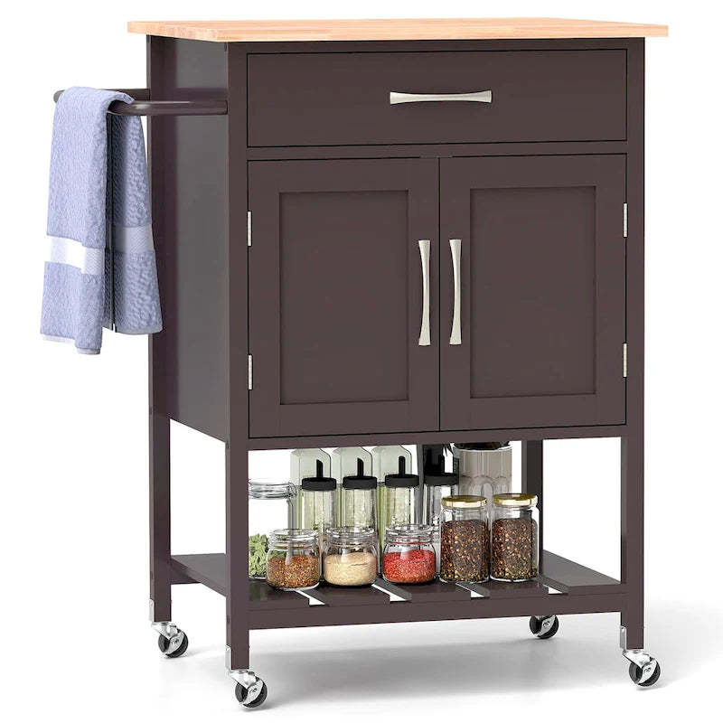 Dessertes de cuisine roulantes avec tiroir et armoire de rangement à 2 portes