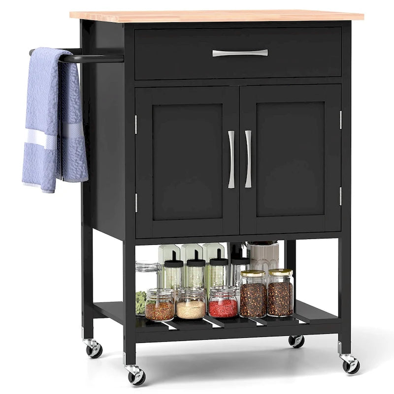 Dessertes de cuisine roulantes avec tiroir et armoire de rangement à 2 portes