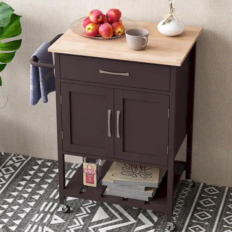 Dessertes de cuisine roulantes avec tiroir et armoire de rangement à 2 portes