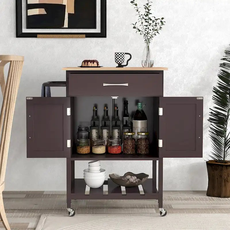 Dessertes de cuisine roulantes avec tiroir et armoire de rangement à 2 portes