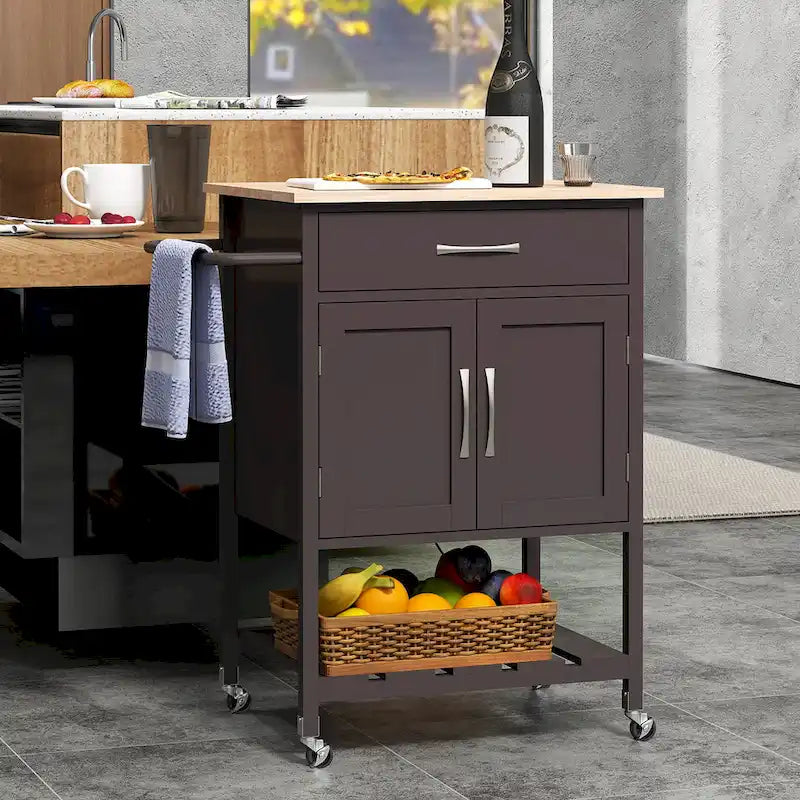 Dessertes de cuisine roulantes avec tiroir et armoire de rangement à 2 portes