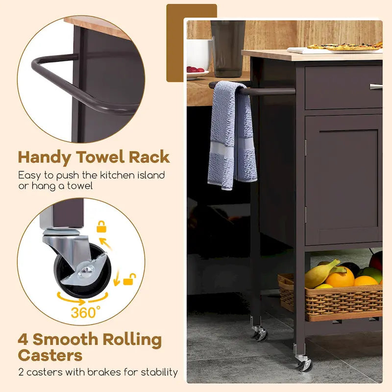 Dessertes de cuisine roulantes avec tiroir et armoire de rangement à 2 portes