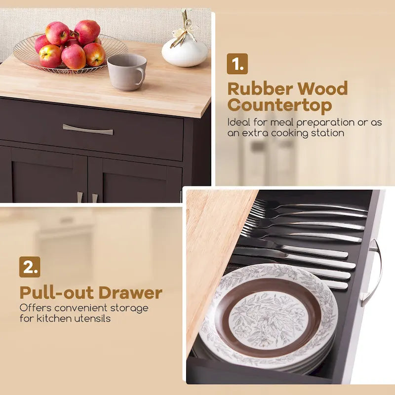 Dessertes de cuisine roulantes avec tiroir et armoire de rangement à 2 portes