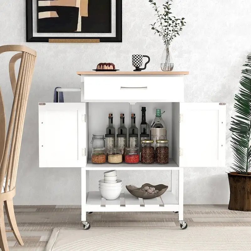 Dessertes de cuisine roulantes avec tiroir et armoire de rangement à 2 portes