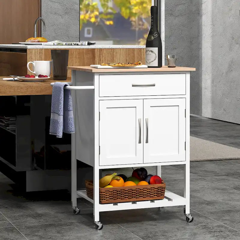 Dessertes de cuisine roulantes avec tiroir et armoire de rangement à 2 portes