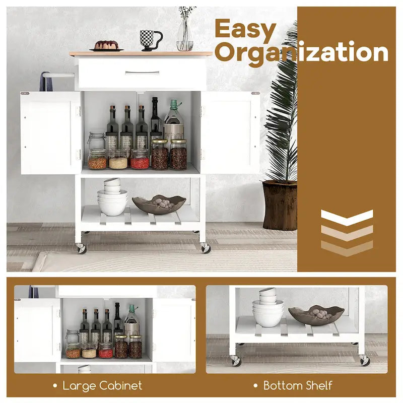 Dessertes de cuisine roulantes avec tiroir et armoire de rangement à 2 portes