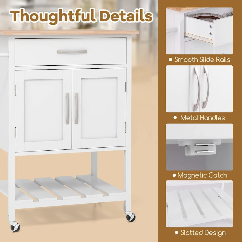 Dessertes de cuisine roulantes avec tiroir et armoire de rangement à 2 portes