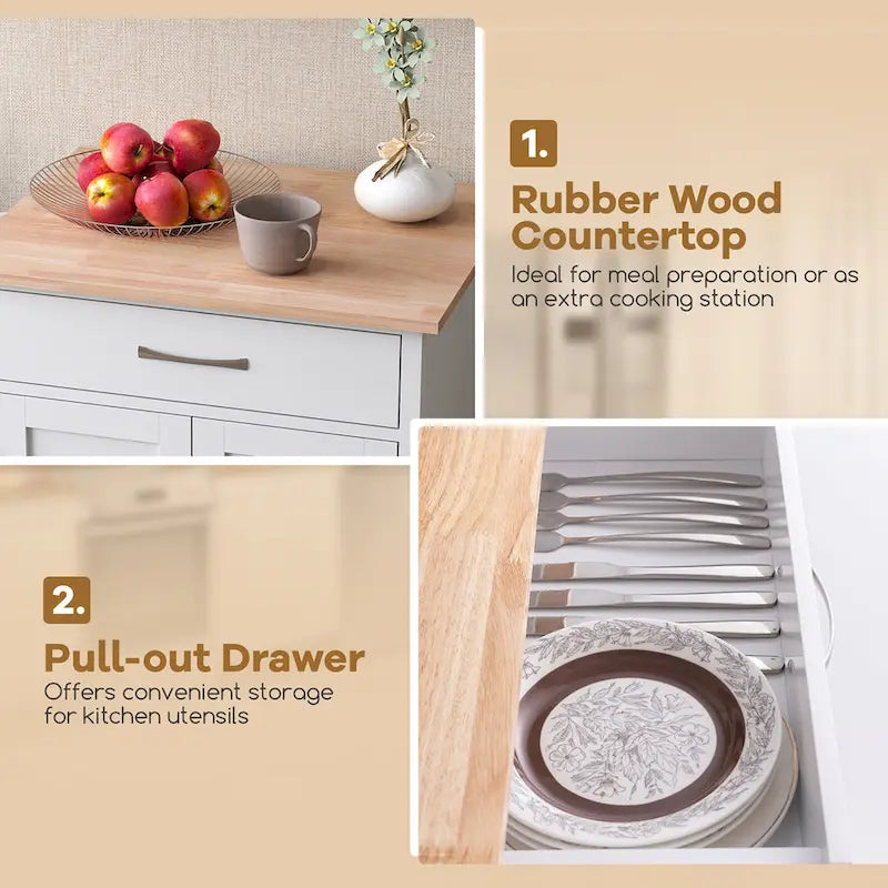 Dessertes de cuisine roulantes avec tiroir et armoire de rangement à 2 portes