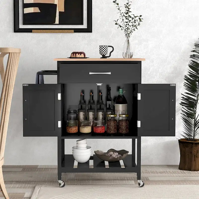 Dessertes de cuisine roulantes avec tiroir et armoire de rangement à 2 portes