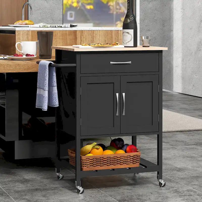 Dessertes de cuisine roulantes avec tiroir et armoire de rangement à 2 portes