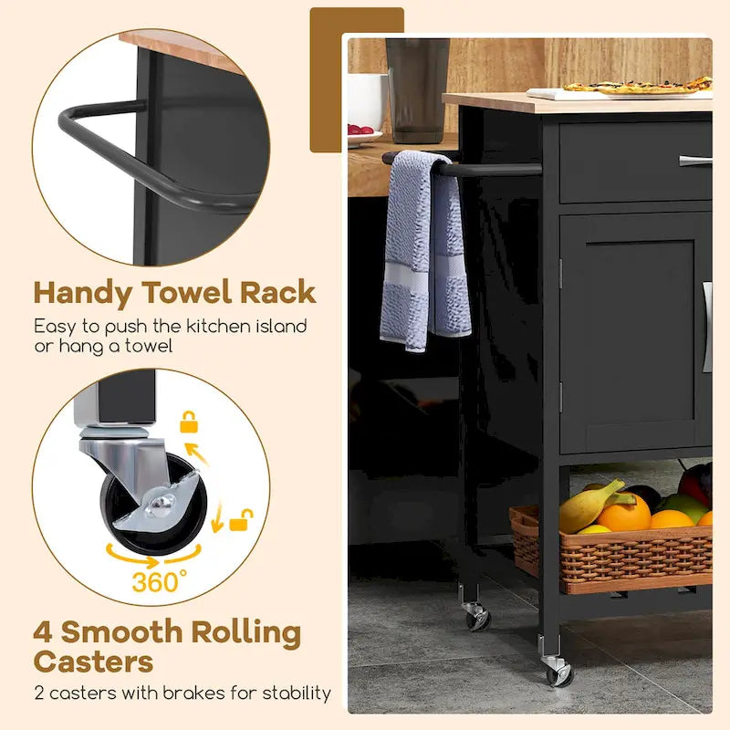 Dessertes de cuisine roulantes avec tiroir et armoire de rangement à 2 portes