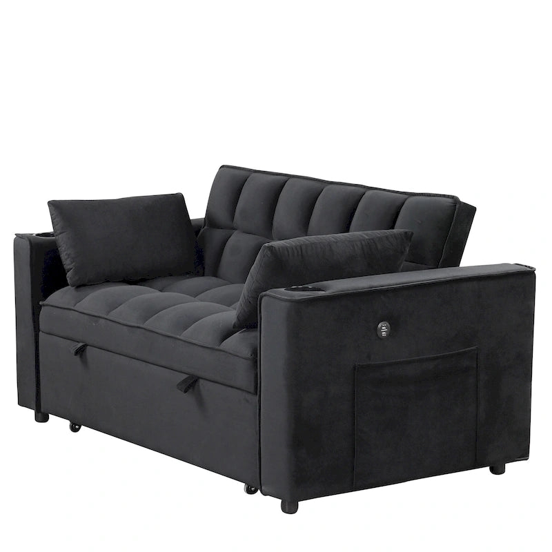 Canapé-lit multifonctionnel 4-en-1 avec porte-gobelet et port USB pour salon ou appartement