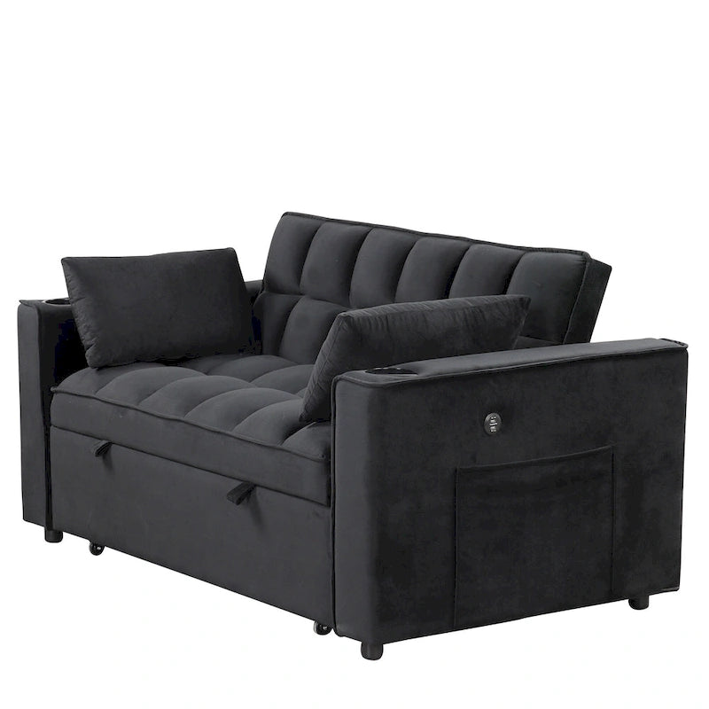 Canapé-lit multifonctionnel 4-en-1 avec porte-gobelet et port USB pour salon ou appartement