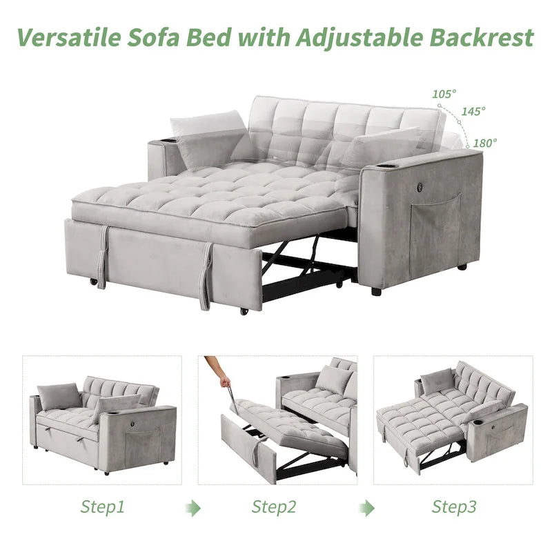 Canapé-lit multifonctionnel 4-en-1 avec porte-gobelet et port USB pour salon ou appartement