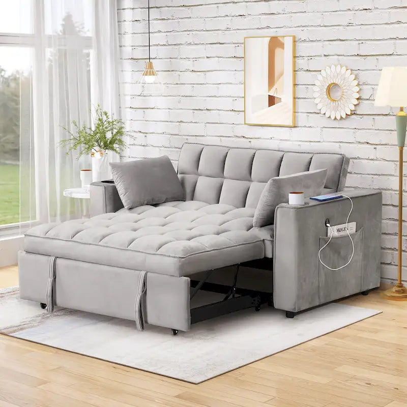 Canapé-lit multifonctionnel 4-en-1 avec porte-gobelet et port USB pour salon ou appartement