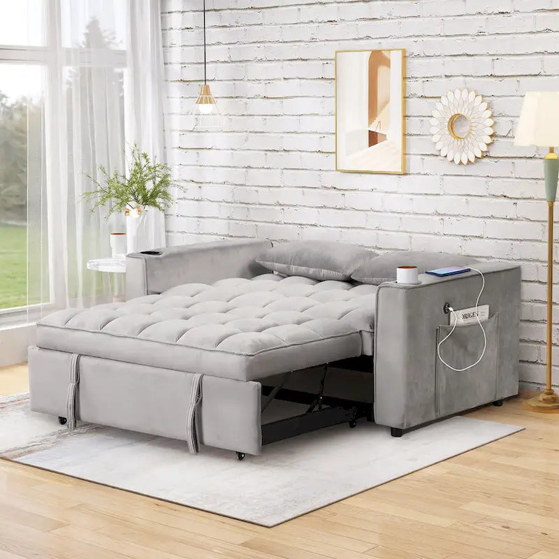 Canapé-lit multifonctionnel 4-en-1 avec porte-gobelet et port USB pour salon ou appartement