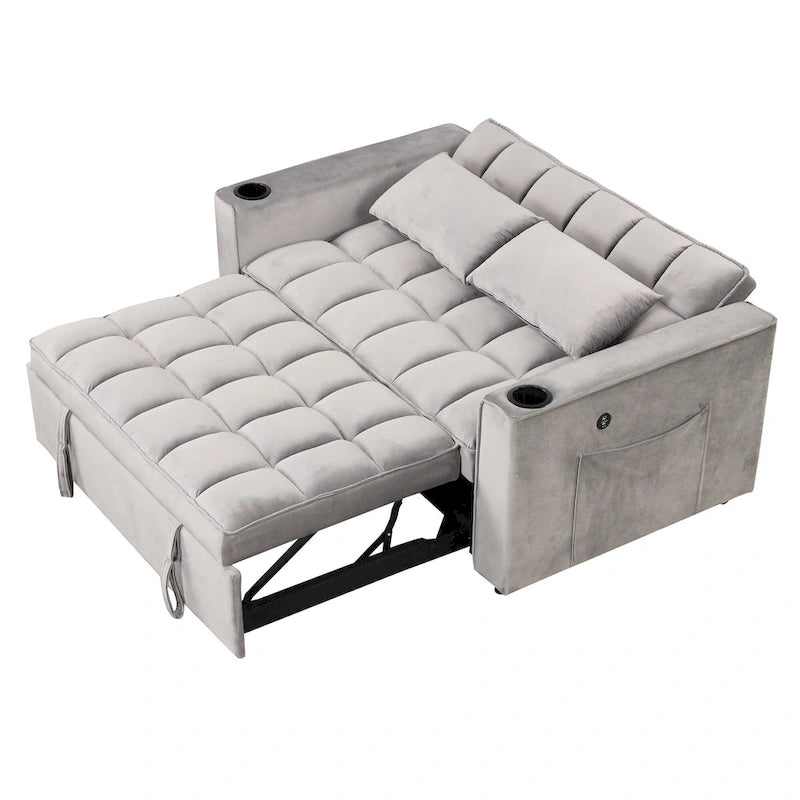 Canapé-lit multifonctionnel 4-en-1 avec porte-gobelet et port USB pour salon ou appartement
