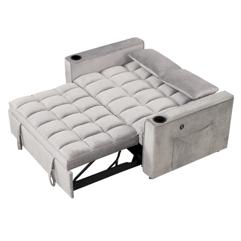 Canapé-lit multifonctionnel 4-en-1 avec porte-gobelet et port USB pour salon ou appartement