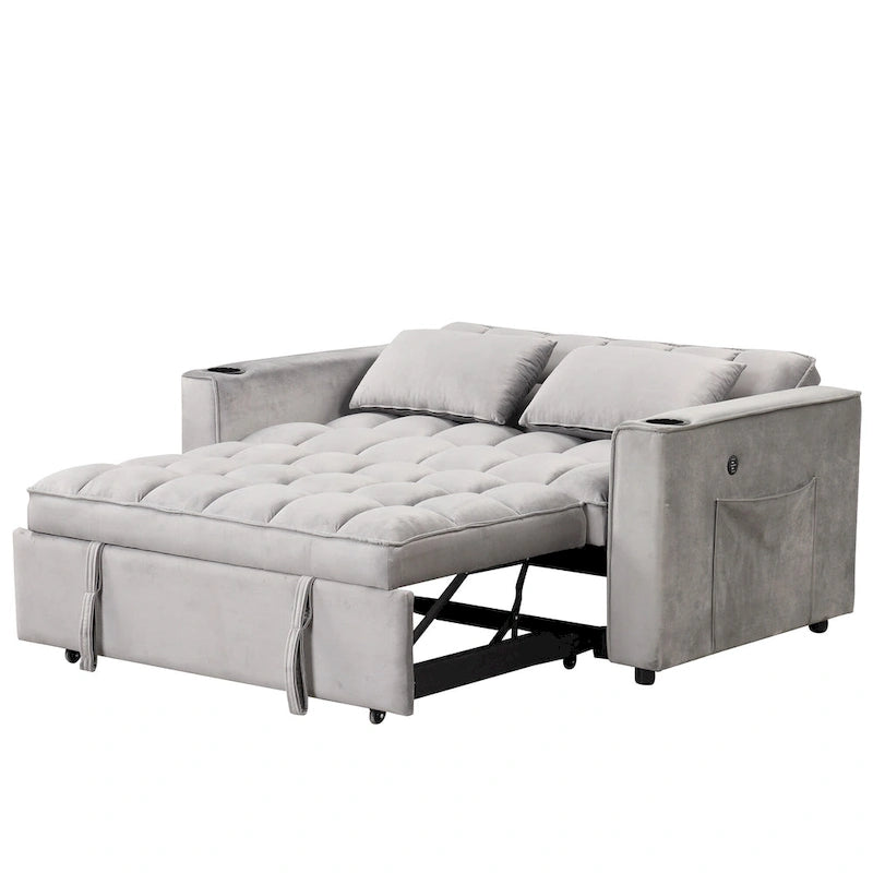Canapé-lit multifonctionnel 4-en-1 avec porte-gobelet et port USB pour salon ou appartement