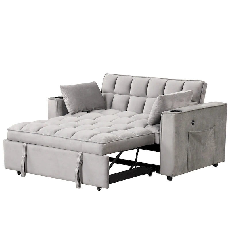 Canapé-lit multifonctionnel 4-en-1 avec porte-gobelet et port USB pour salon ou appartement