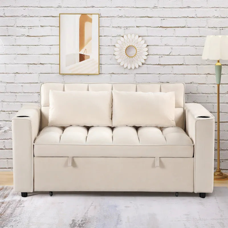 Canapé-lit multifonctionnel 4-en-1 avec porte-gobelet et port USB pour salon ou appartement