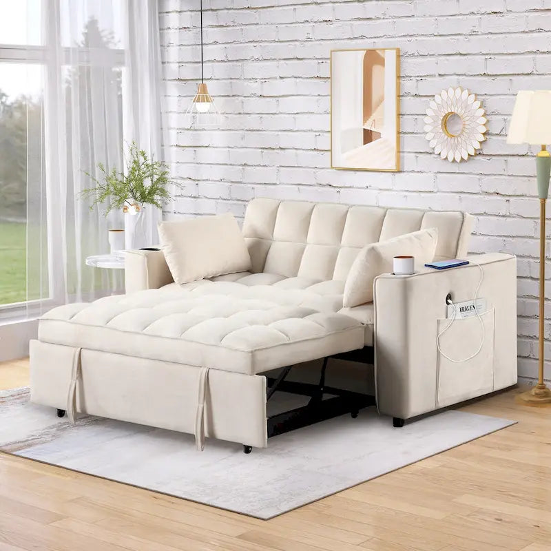 Canapé-lit multifonctionnel 4-en-1 avec porte-gobelet et port USB pour salon ou appartement