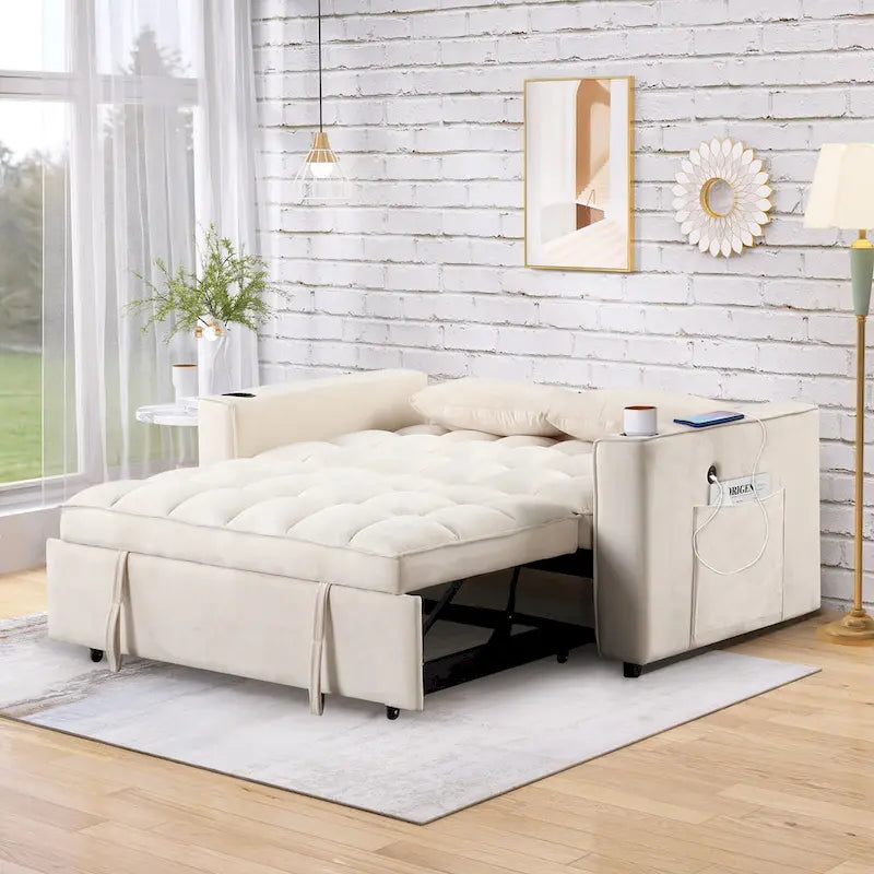 Canapé-lit multifonctionnel 4-en-1 avec porte-gobelet et port USB pour salon ou appartement