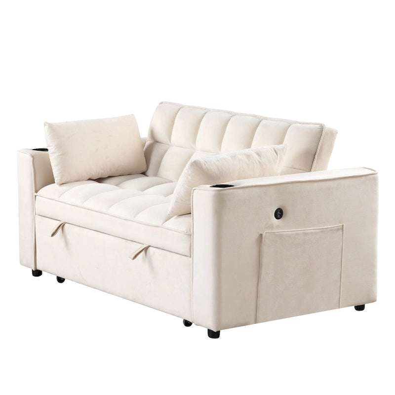 Canapé-lit multifonctionnel 4-en-1 avec porte-gobelet et port USB pour salon ou appartement
