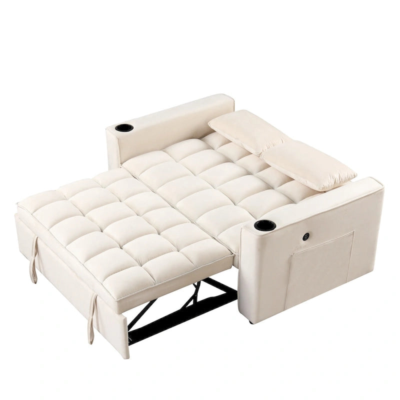 Canapé-lit multifonctionnel 4-en-1 avec porte-gobelet et port USB pour salon ou appartement