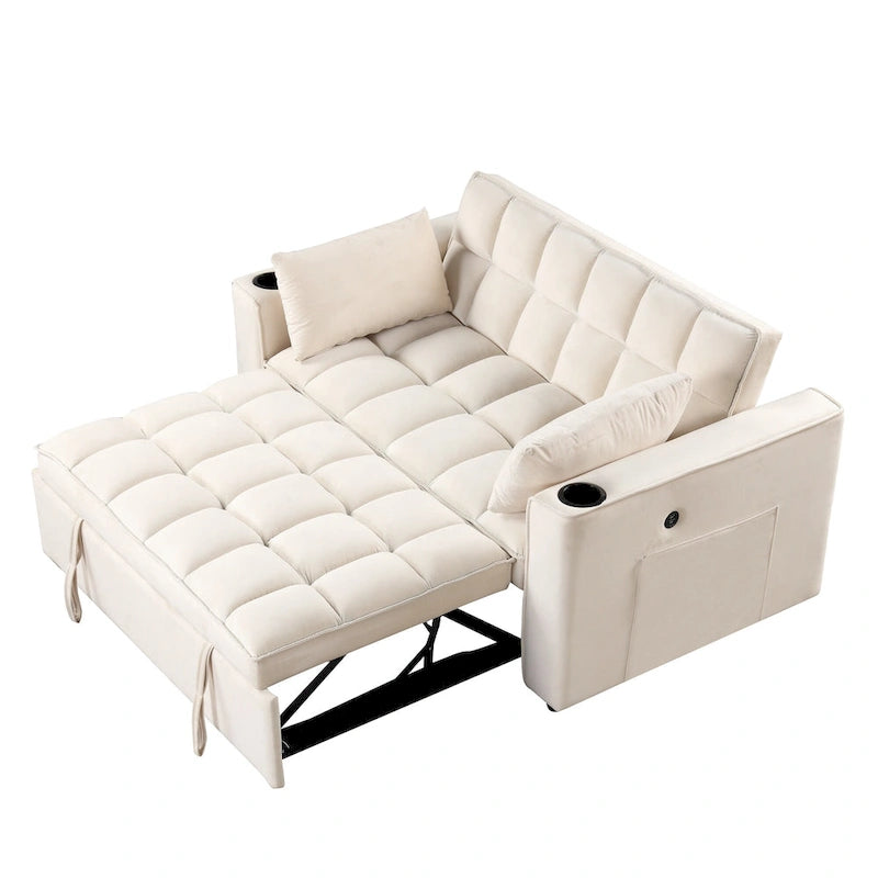 Canapé-lit multifonctionnel 4-en-1 avec porte-gobelet et port USB pour salon ou appartement