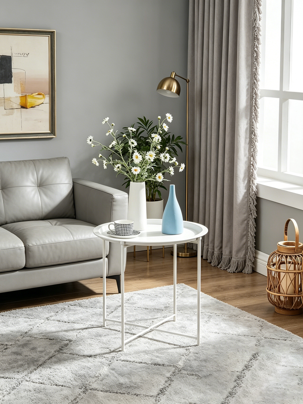 Table d'appoint/de chevet, pliable ronde en métal, antirouille et étanche, pour l'extérieur, le salon, la chambre à coucher